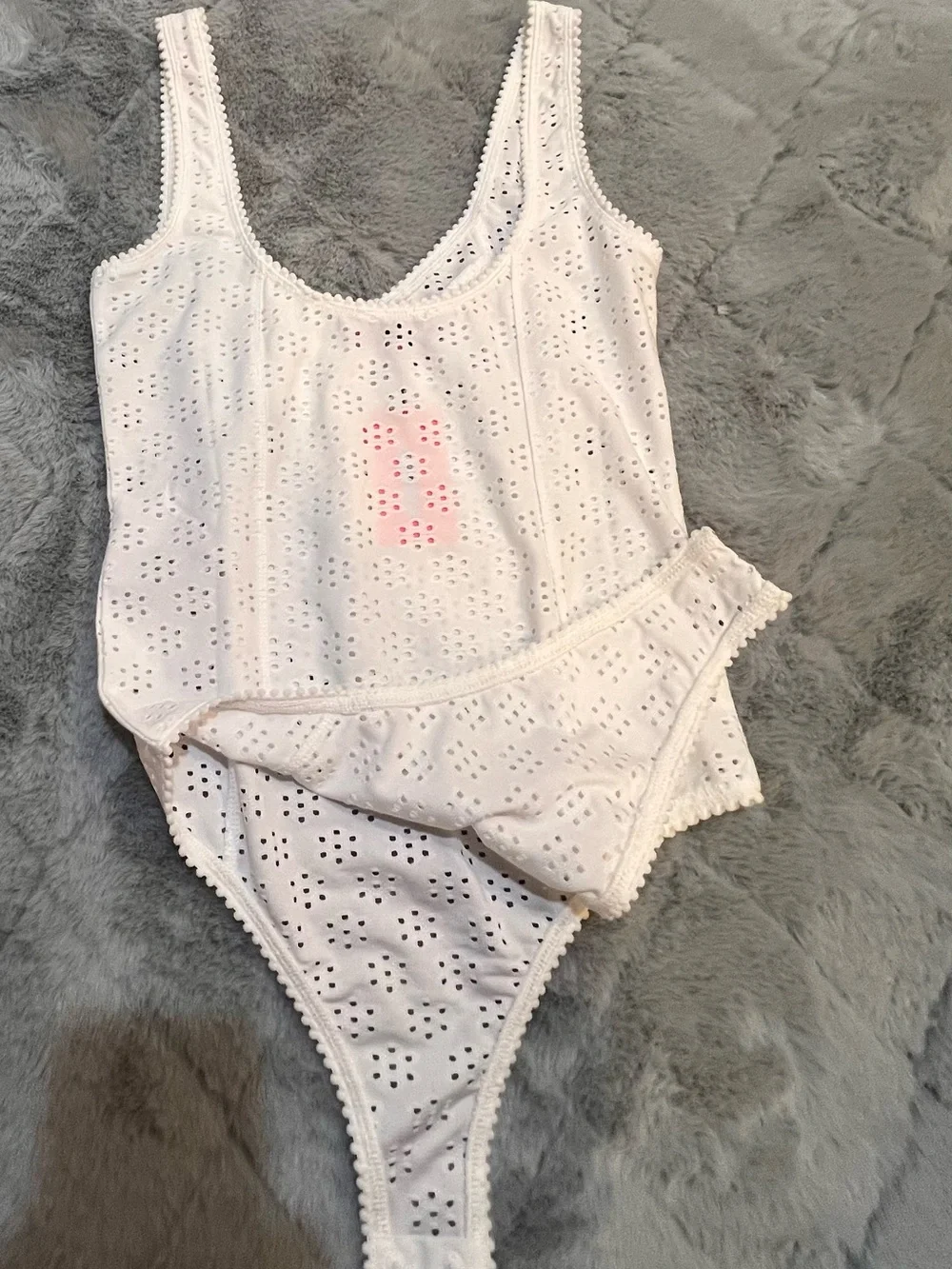 Edikted White Eyelet Corset Bodysuit Snap Closure NWT